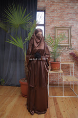 Chocolate Latifa Two Piece Satin Jilbab With Skirt - Long & Loose