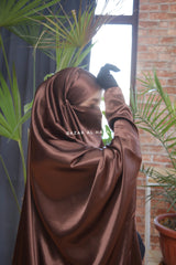 Chocolate Latifa Two Piece Satin Jilbab With Skirt - Long & Loose