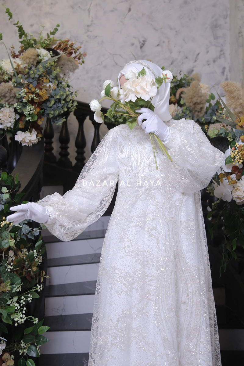Rana Bridal Silk Gown Abaya & Lace Cloak Set For Walima & Wedding