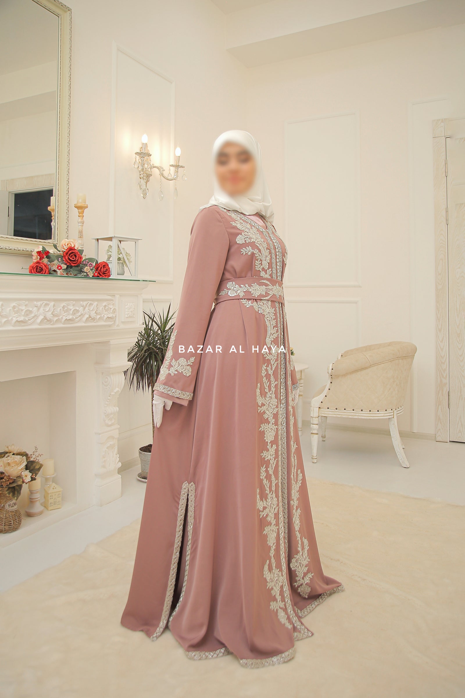 long dress with abaya Duha Dusty Rose Moroccan Embroidered Luxurious Kaftan Silk & Belt Set Color:As Picture:Ivory Terramina Church Suit 7637-Coral, Top Click high neck hijab abaya