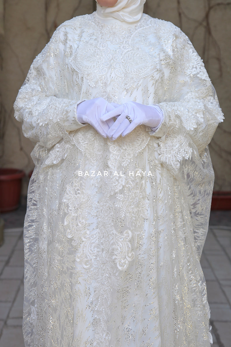 Sahiba Bridal Silk Gown Abaya & Lace Cloak Set For Walima & Wedding