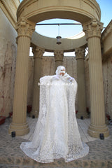 Sahiba Bridal Silk Gown Abaya & Lace Cloak Set For Walima & Wedding