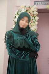 Emerald Nabeela Dress With Lace Shoulder Detail - Premium Velour