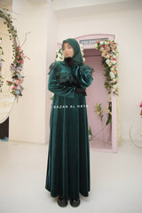 Emerald Nabeela Dress With Lace Shoulder Detail - Premium Velour