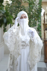 Zahra Bridal Silk & Chiffon Gown Abaya & Lace Cloak Set For Walima & Wedding & Nikkah