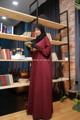 Safa Burgundy Loose - Fit Abaya With Button Front - Silk Crepe