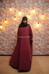 Safa Burgundy Loose - Fit Abaya With Button Front - Silk Crepe