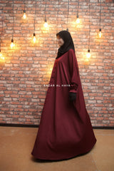 Safa Burgundy Loose - Fit Abaya With Button Front - Silk Crepe