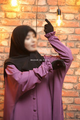 Safa Mauve Loose - Fit Abaya With Button Front - Silk Crepe