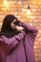 Safa Mauve Loose - Fit Abaya With Button Front - Silk Crepe