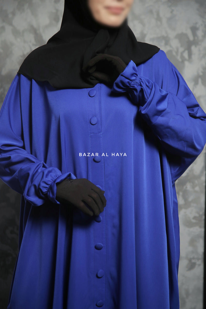 Safa Royal Blue Loose - Fit Abaya With Button Front - Silk Crepe