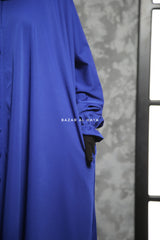 Safa Royal Blue Loose - Fit Abaya With Button Front - Silk Crepe