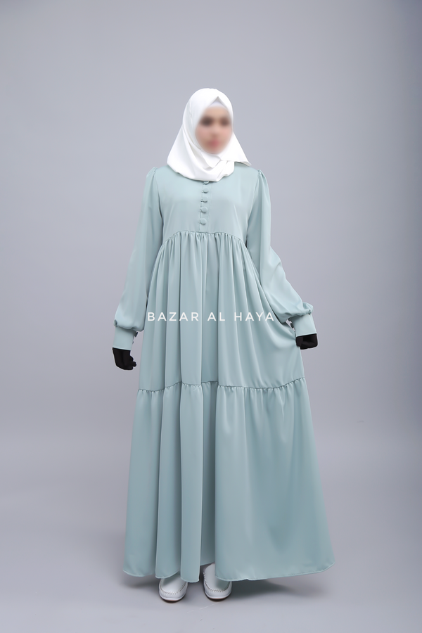 Mint Saha Abaya - Elegant With Front Buttons - Nida