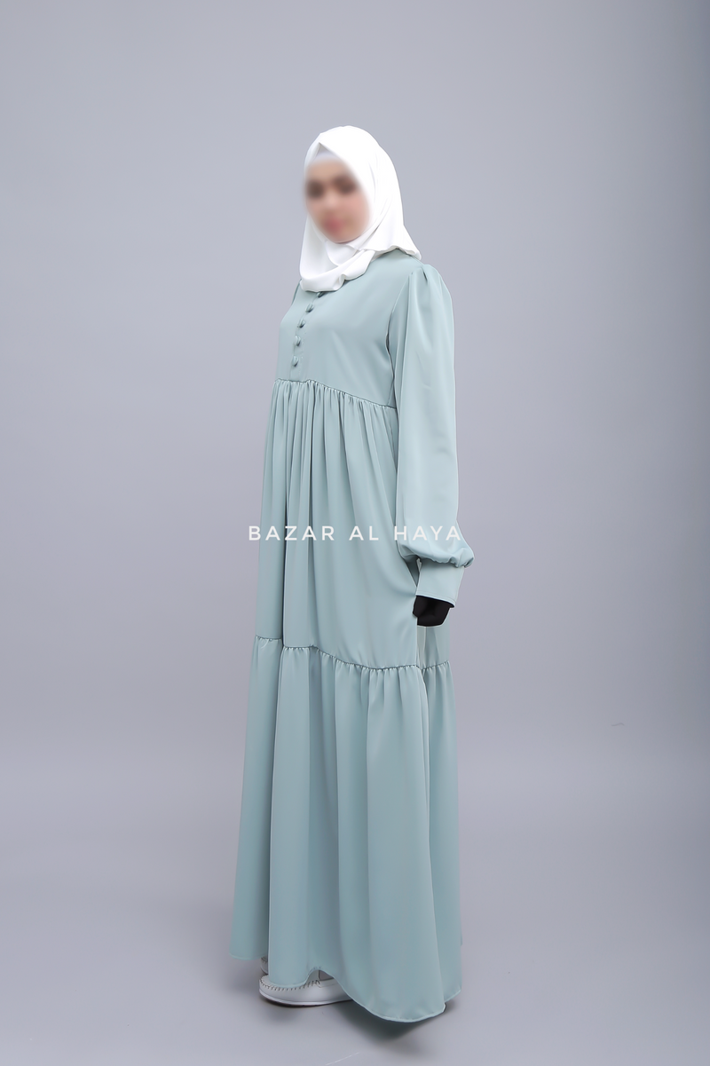 Mint Saha Abaya - Elegant With Front Buttons - Nida