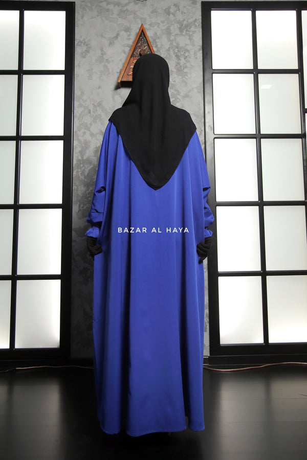 Safa Royal Blue Loose - Fit Abaya With Button Front - Silk Crepe