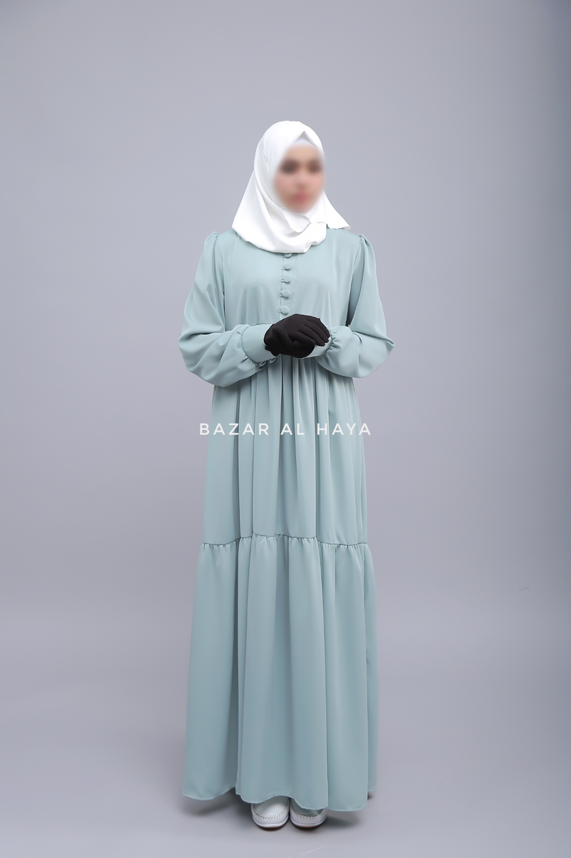 Mint Saha Abaya - Elegant With Front Buttons - Nida