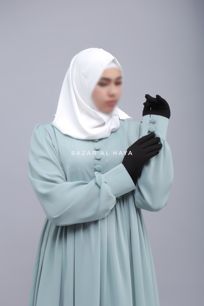 Mint Saha Abaya - Elegant With Front Buttons - Nida