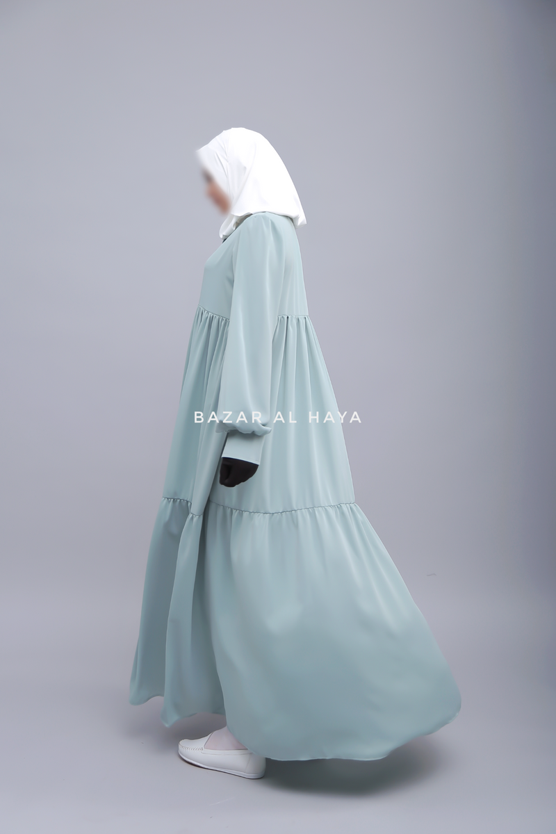 Mint Saha Abaya - Elegant With Front Buttons - Nida