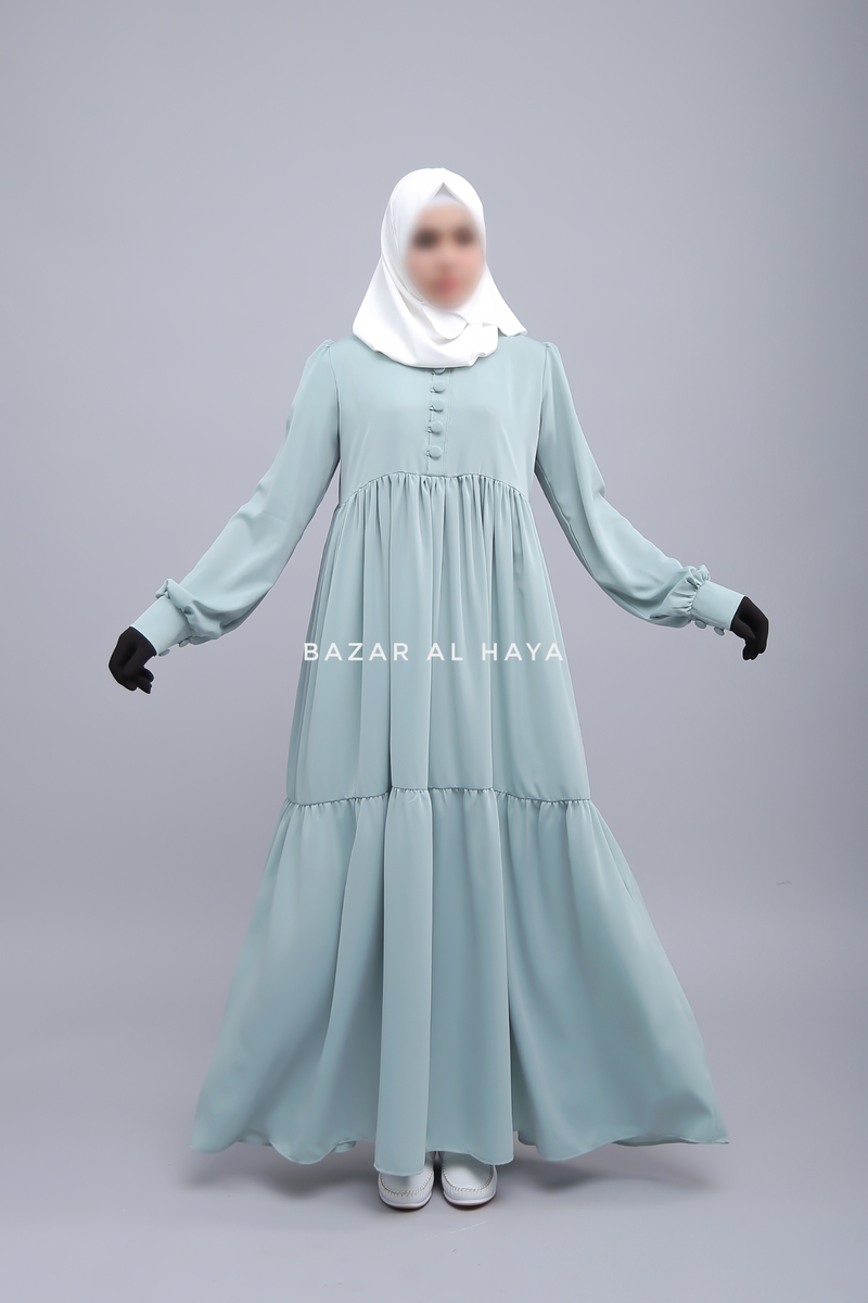 Mint Saha Abaya - Elegant With Front Buttons - Nida