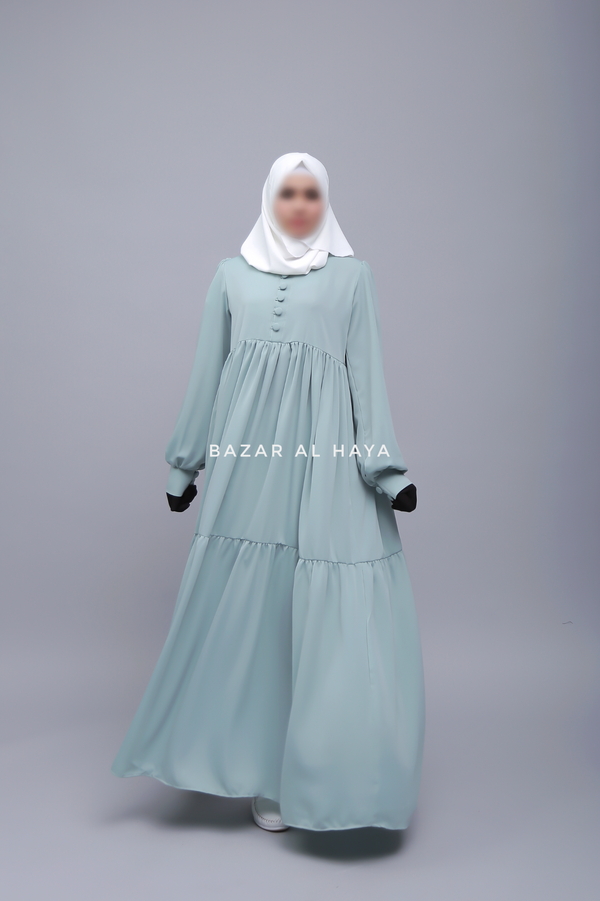 Mint Saha Abaya - Elegant With Front Buttons - Nida