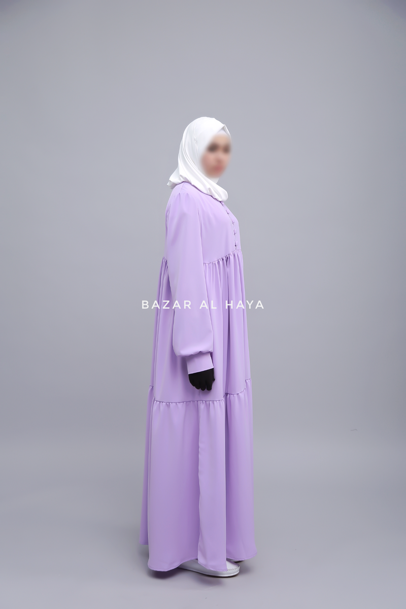 Lavender Saha Abaya - Elegant With Front Buttons - Nida