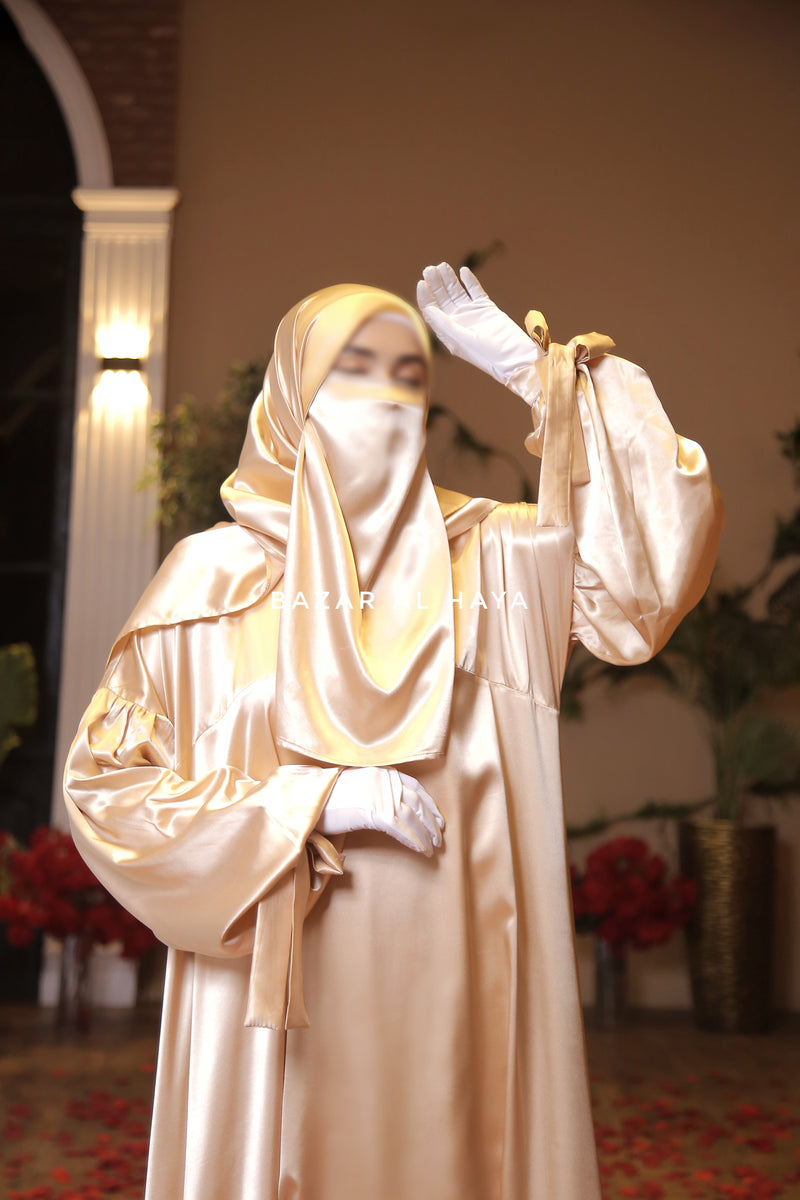 golden dress with hijab Gold Hijab Evening Dress 4934-02