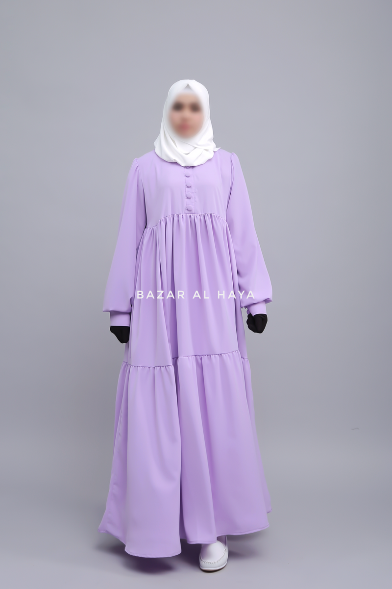 Lavender Saha Abaya - Elegant With Front Buttons - Nida