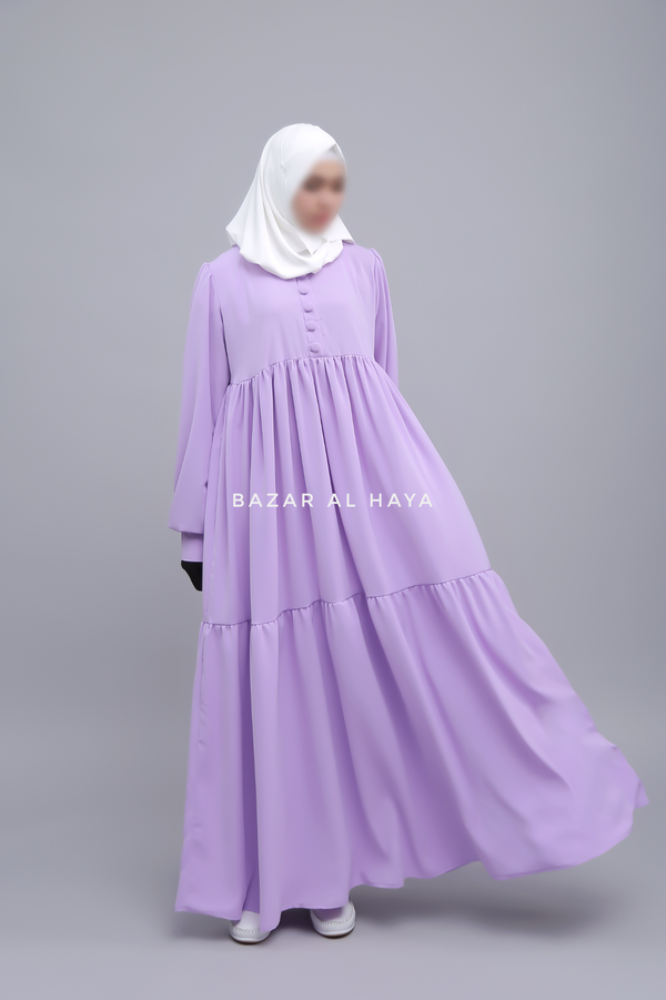 Lavender Saha Abaya - Elegant With Front Buttons - Nida