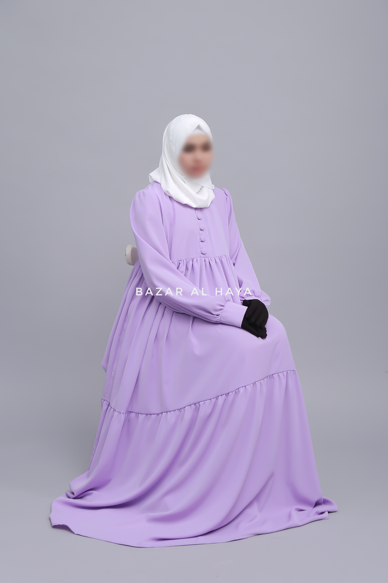 Lavender Saha Abaya - Elegant With Front Buttons - Nida