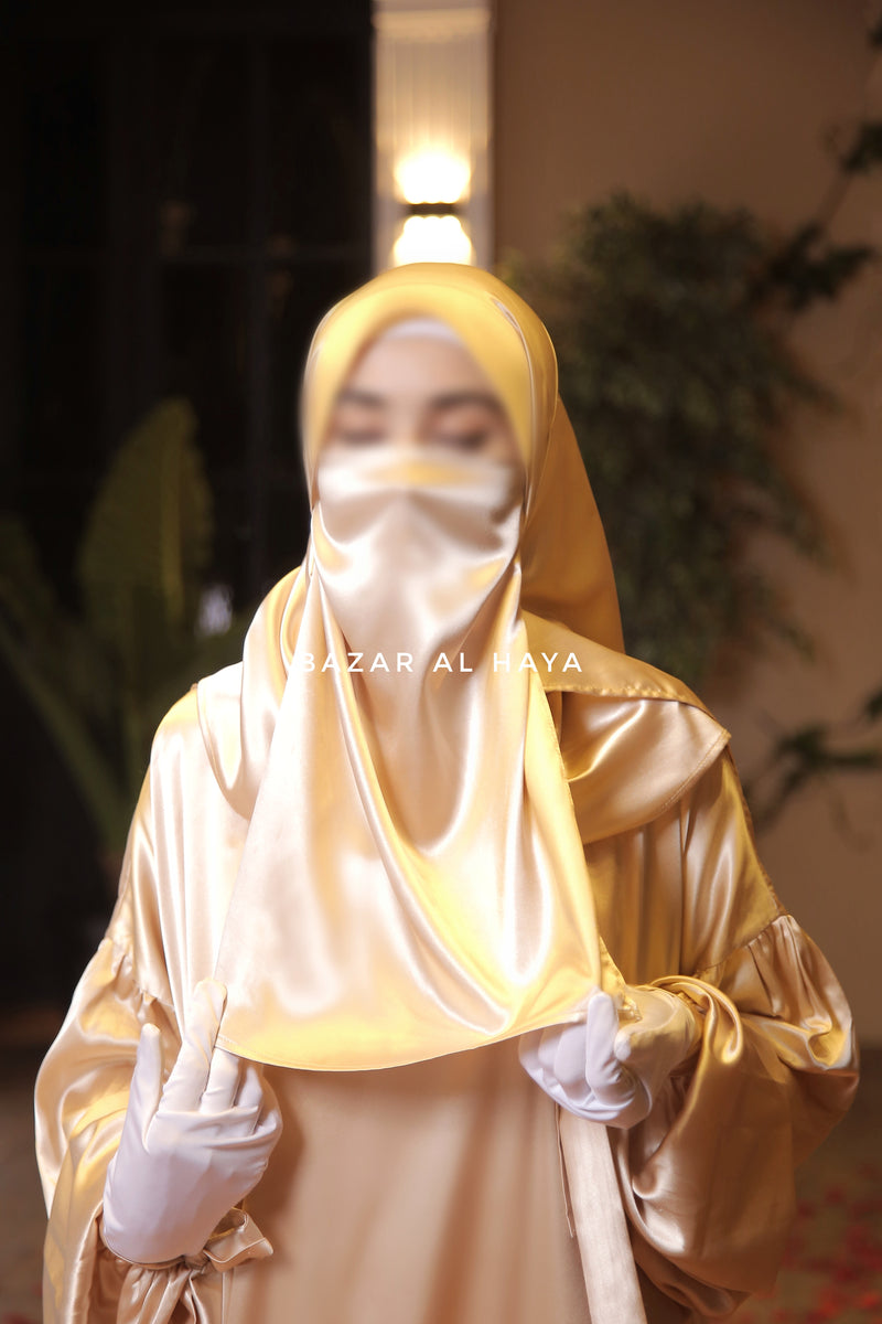 Gold Satin Single Half Niqab - Elegant & Modest Veil