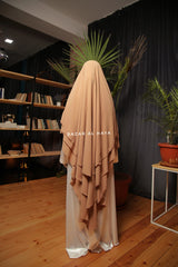 Latte Aiza Three Layered Diamond Khimar - Premium Stretch