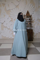 Rania Mint Abaya Dress Half-Placket Button Front & Sleeve - Mediumweight Soft Crepe Cotton