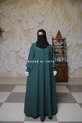 Rania Emerald Green Abaya Dress Half-Placket Button Front & Sleeve - Mediumweight Soft Crepe Cotton