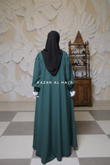 Rania Emerald Green Abaya Dress Half-Placket Button Front & Sleeve - Mediumweight Soft Crepe Cotton