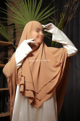 Latte Aiza Three Layered Diamond Khimar - Premium Stretch