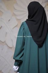 Rania Emerald Green Abaya Dress Half-Placket Button Front & Sleeve - Mediumweight Soft Crepe Cotton