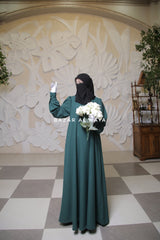 Rania Emerald Green Abaya Dress Half-Placket Button Front & Sleeve - Mediumweight Soft Crepe Cotton