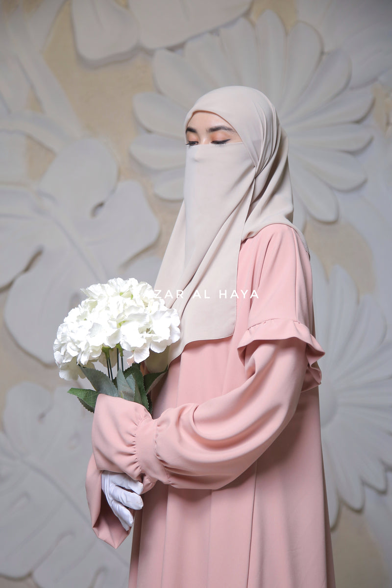 Light Peach Salima Abaya Dress Sleeve Details - Mediumweight Soft Crepe Cotton