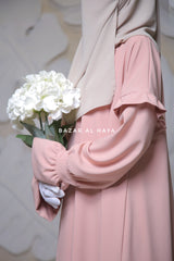 Light Peach Salima Abaya Dress Sleeve Details - Mediumweight Soft Crepe Cotton