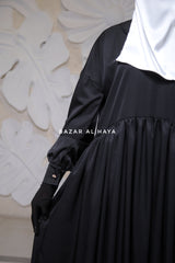 Erina Black Abaya Dress, Uniqe Round Collar Classic Design - Puff Sleeves