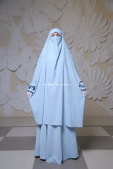 Hoor Baby Blue - Two Piece Jilbab With Skirt- Long & Loose