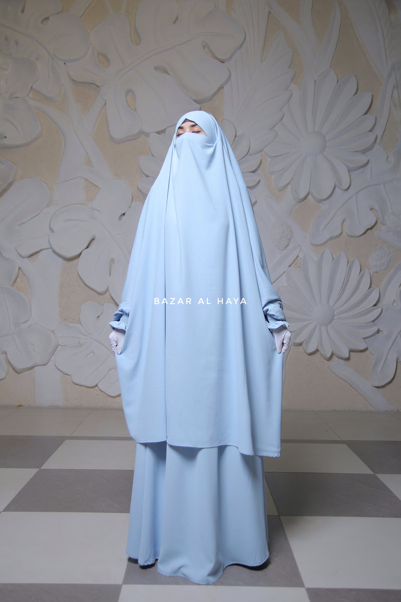 Hoor Baby Blue - Two Piece Jilbab With Skirt- Long & Loose