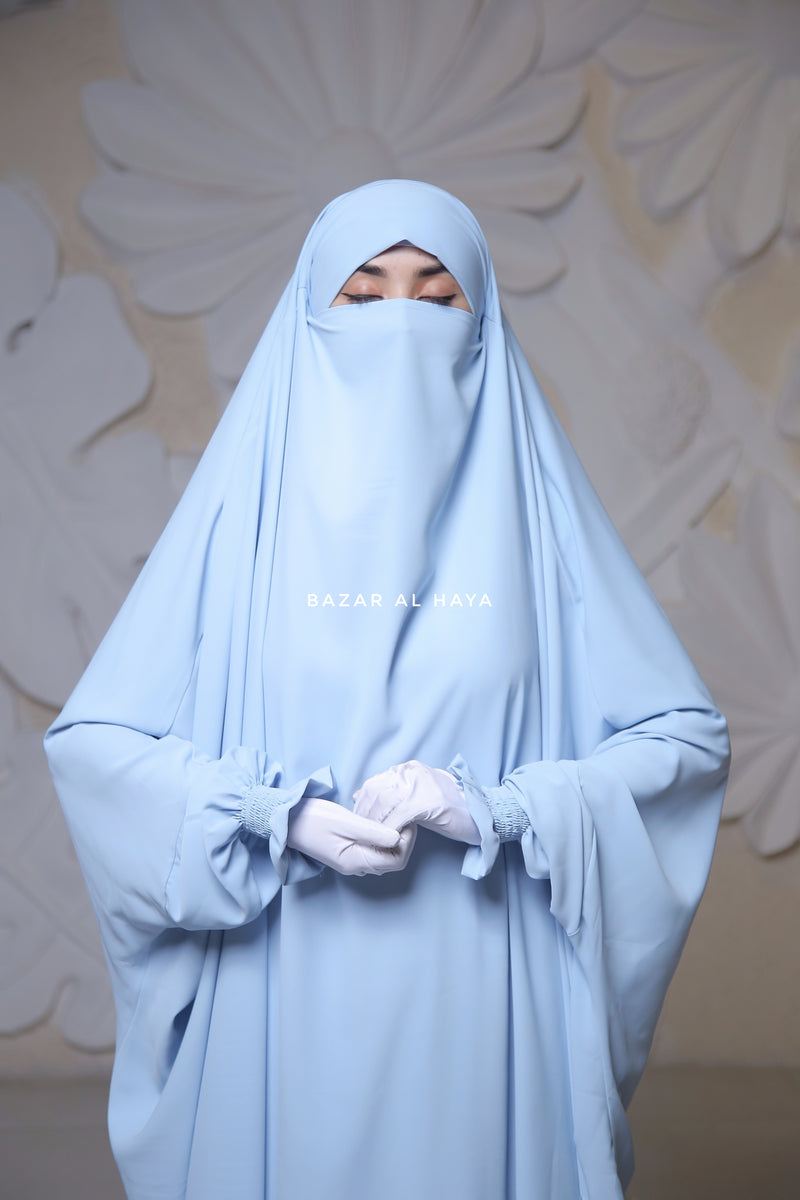 Hoor Baby Blue - Two Piece Jilbab With Skirt- Long & Loose