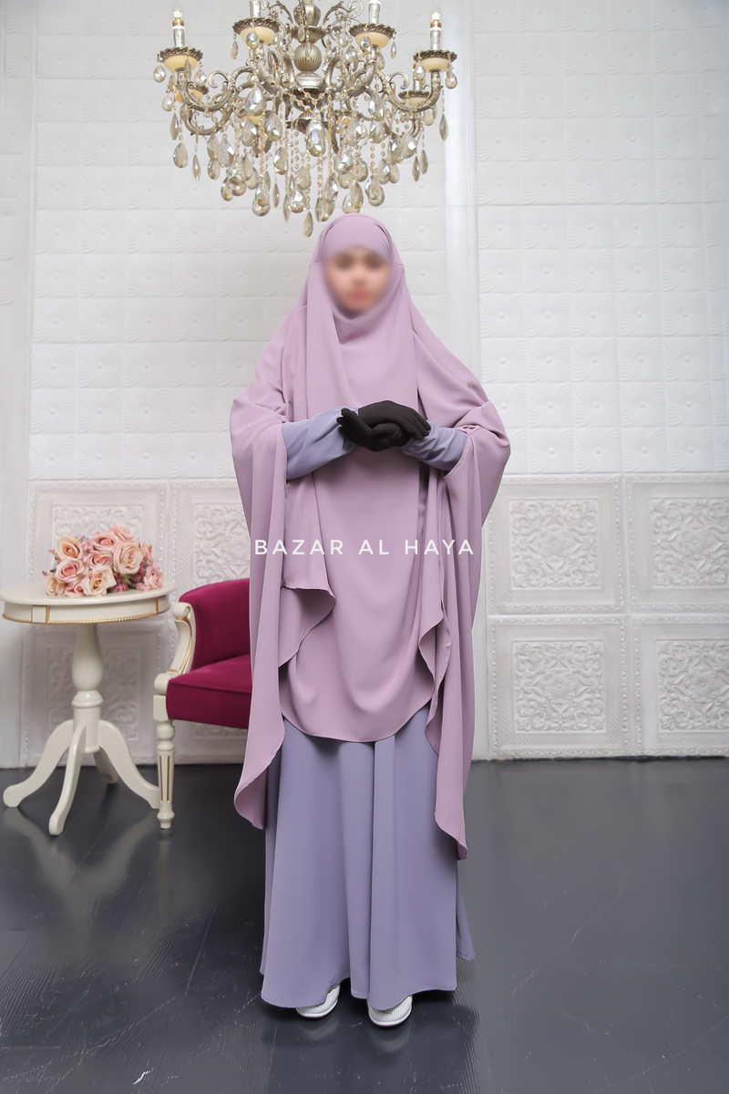 Safiyya Lilac Sleeveless Khimar - Soft Crepe Extra Long & Wide