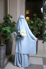 Hoor Baby Blue - Two Piece Jilbab With Skirt- Long & Loose