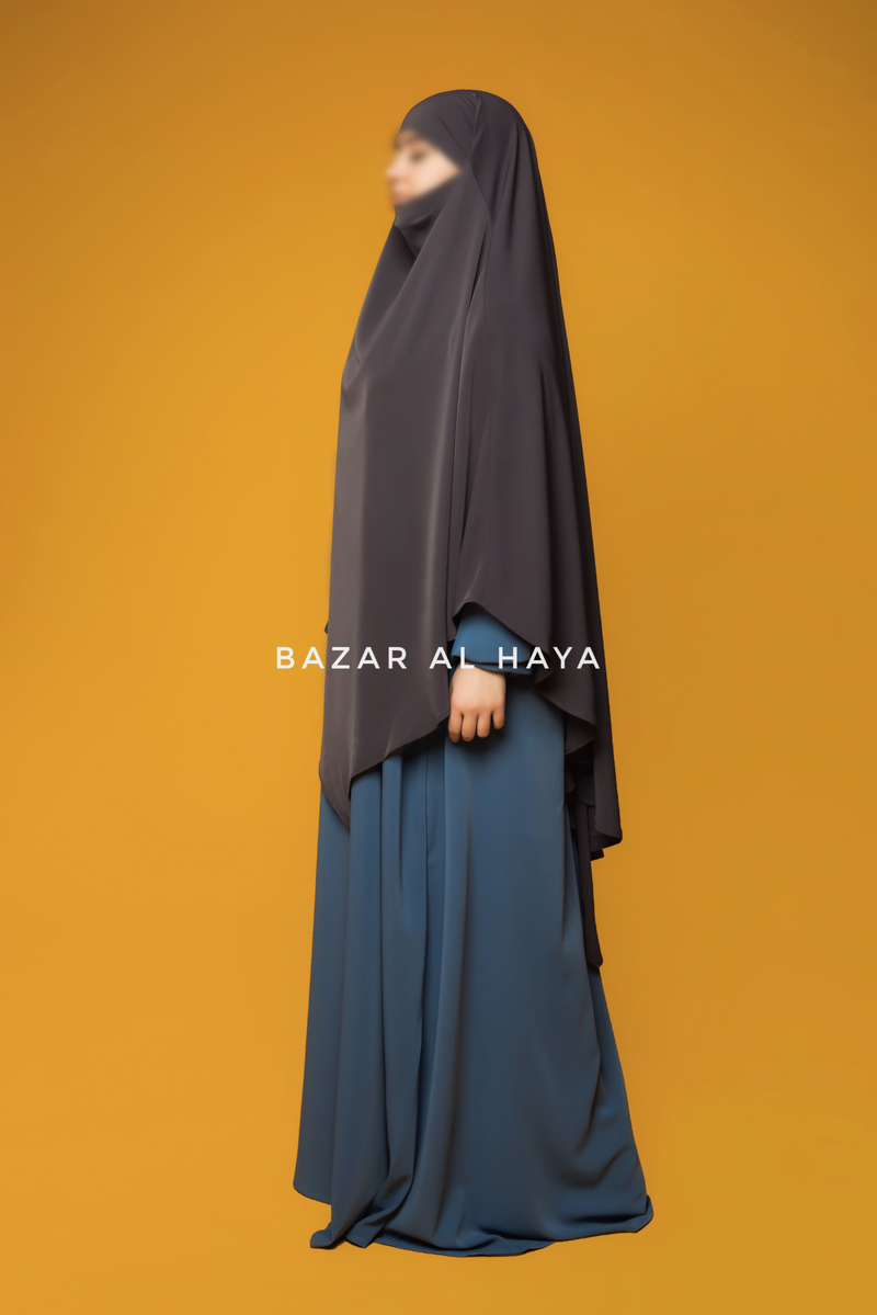 Steel Grey Long Mubarak Diamond Khimar - Nida Extra Long