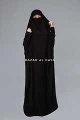 Sarah One Piece Black Jilbab - Zipper Sleeves - Silk Crepe