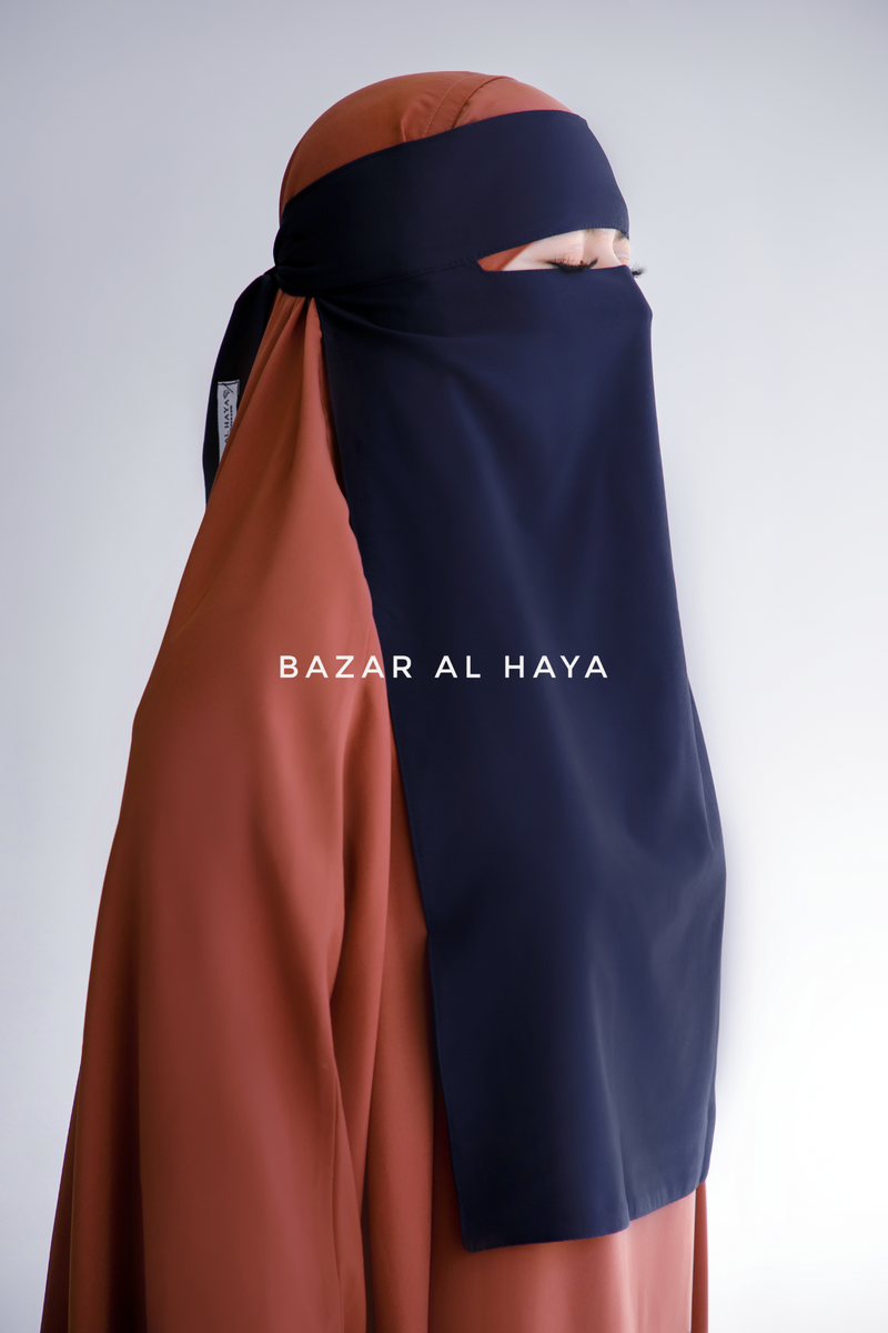 Dark Blue Single Layer Niqab - Extremely Breathable - Premium