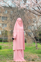 Hoor Baby Pink - Two Piece Jilbab With Skirt- Long & Loose