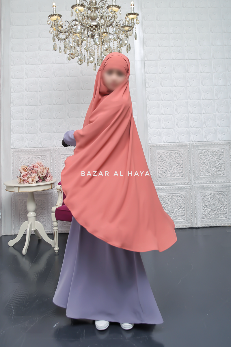 Marwad Maxi Round Diamond Khimar In Blush Peach - Crepe, Cotton Extra Long